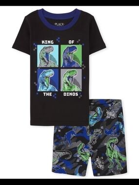 NIP The Children's Place Black, Blue & Green 'King of the Dinos' Pajama Set